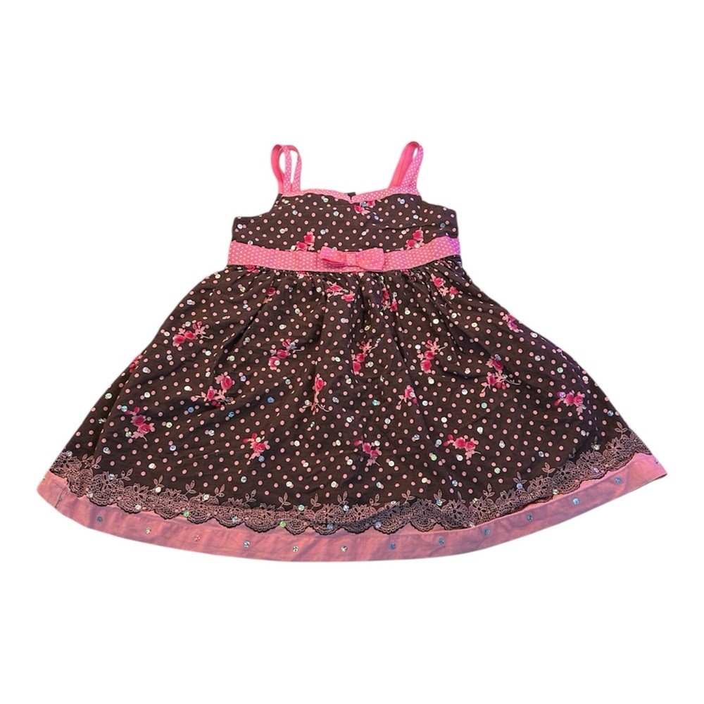 Blueberi Boulevard Brown Pink Polka Dot Floral Y2K Dress Size 24 Months Vintage